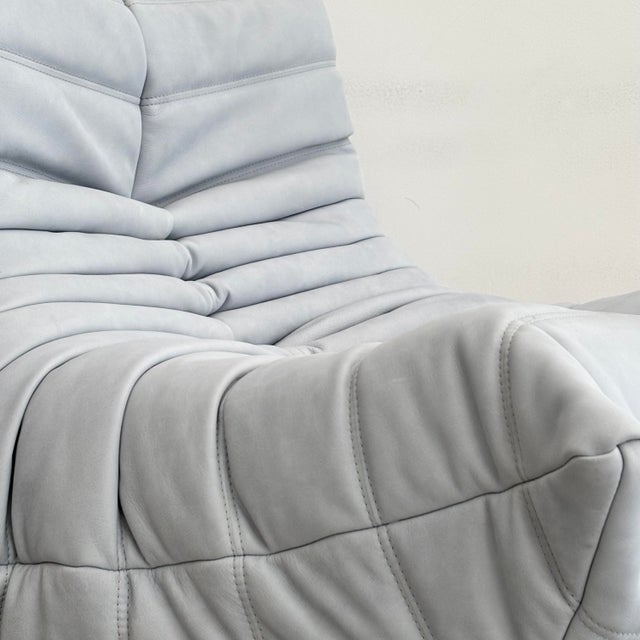 Mid-Century Modern Togo Lounge Chair in Sky Blue Leather by Michel Ducaroy for Ligne Roset, 1973 For Sale - Image 3 of 13