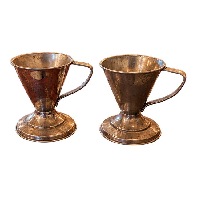 Antique Vortex Art Deco Metal Soda Fountain Sundae Cup Holders – Pair For Sale