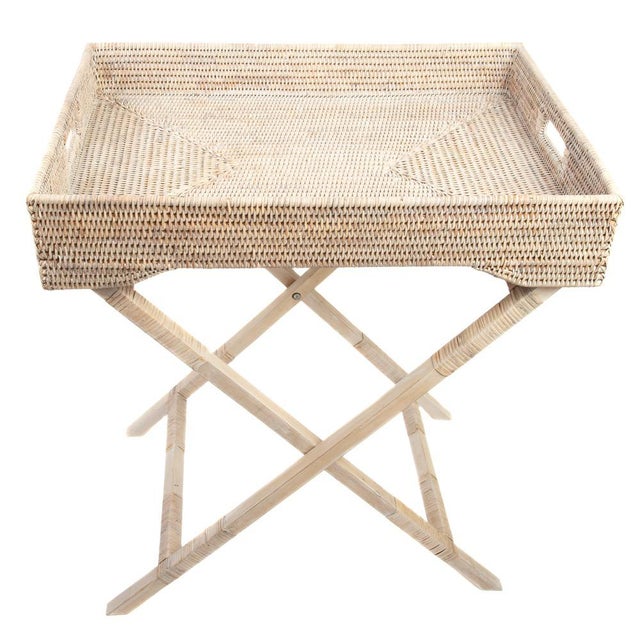 Artifacts Rattan Butler Tray Table in White Wash - 25.5" For Sale In Houston - Image 6 of 10