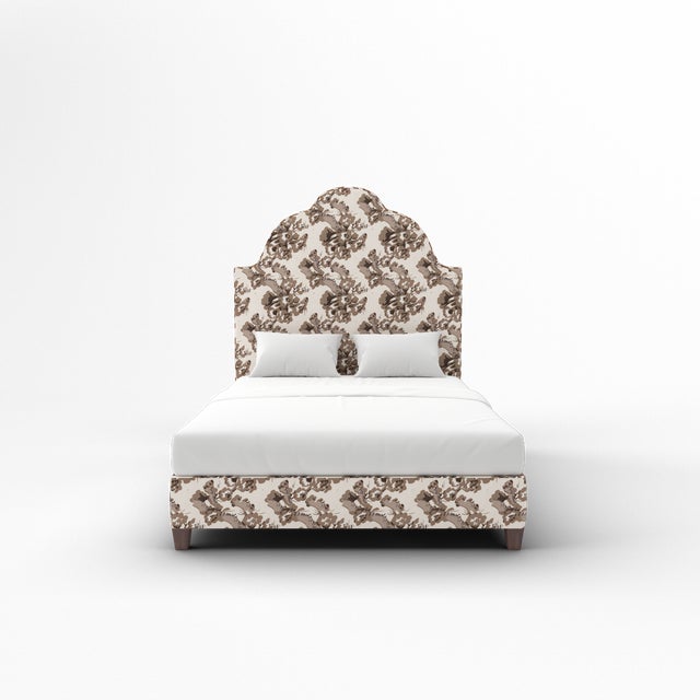 Traditional Cascade Bed in Schumacher Pyne Hollyhock, Charcoal - Queen For Sale - Image 3 of 4