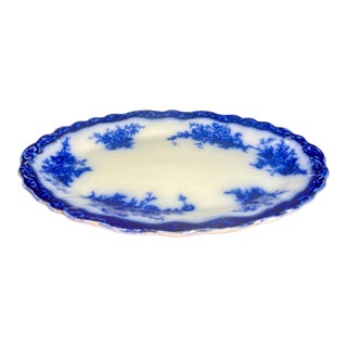 Early 20th Century Stanley Pottery Touraine (Flow Blue) 10” Oval Serving Platter For Sale