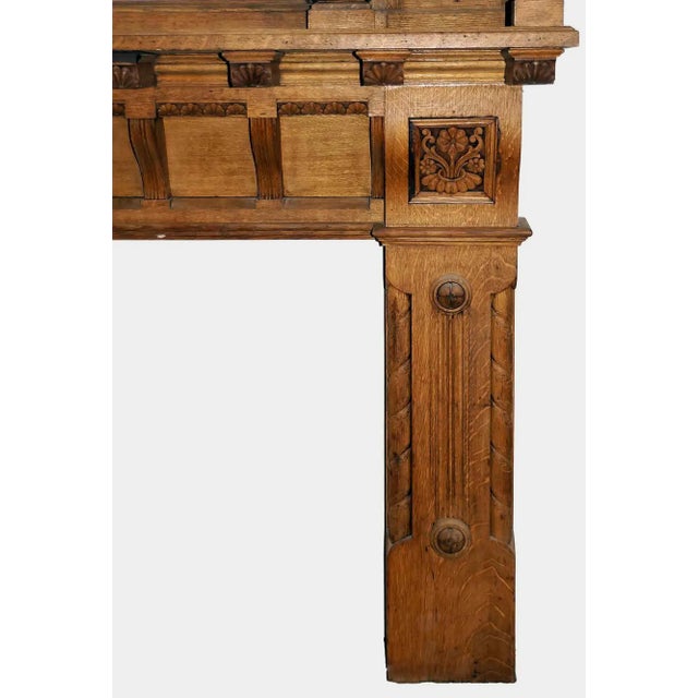 Antique Carved Oak Mantel For Sale - Image 4 of 5