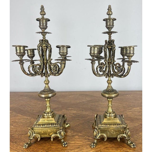 Vintage French Clock Garniture with Candelabras, Set of 3 For Sale - Image 3 of 18