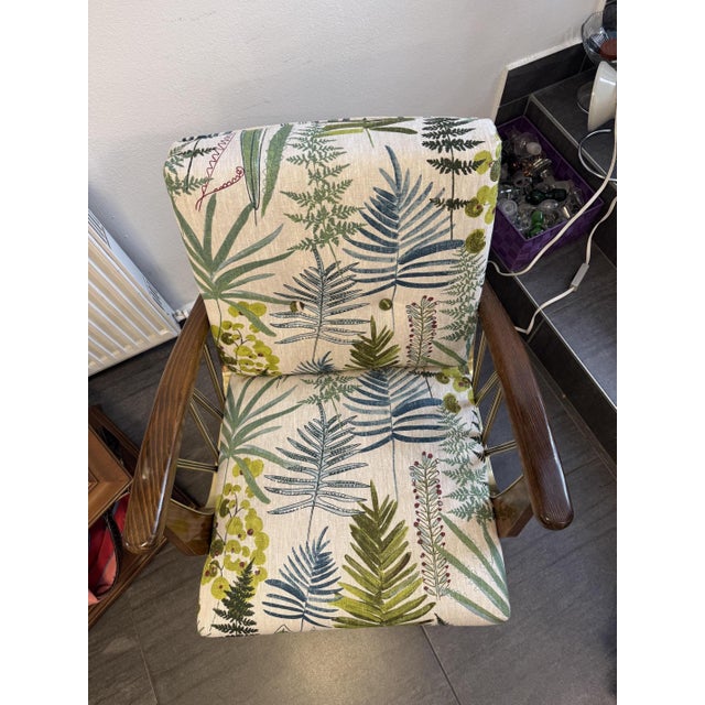 Brown Vintage Armchair with Floral Upholstery, 1950s For Sale - Image 8 of 11