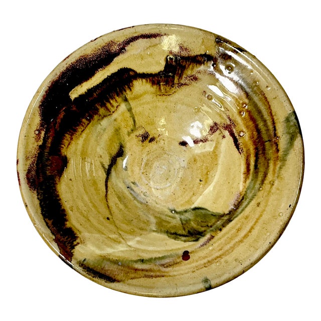 1970s Vintage Boho Chic Americana Folk Art Studio Pottery Decorative Bowl. For Sale