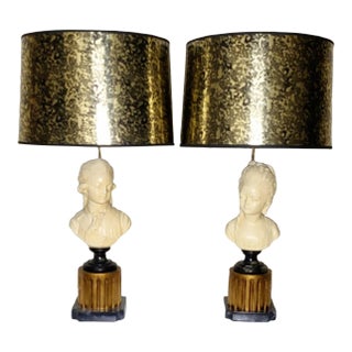 1960s Male and Female Busts on Marble With Bases With Shades - a Pair For Sale