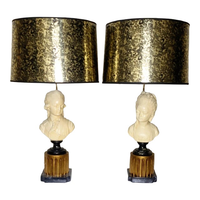 1960s Male and Female Busts on Marble With Bases With Shades - a Pair For Sale