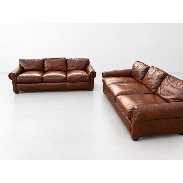 Vintage Cognac Leather 3-Seater Sofas, Pair For Sale - Image 16 of 17
