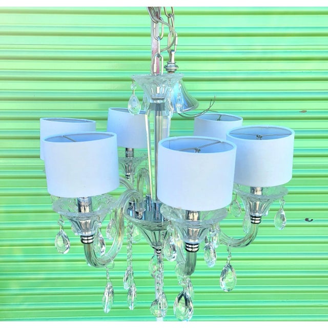 Vintage Murano Glass Crystal Chrome 6 Light Chandelier For Sale - Image 10 of 11