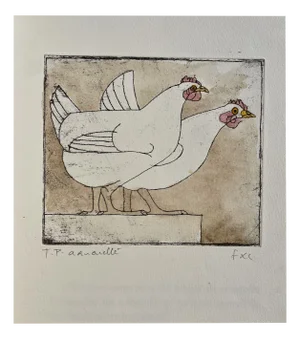 Claude & François-Xavier Lalanne, La Poule, 2000s, Etching & Watercolor