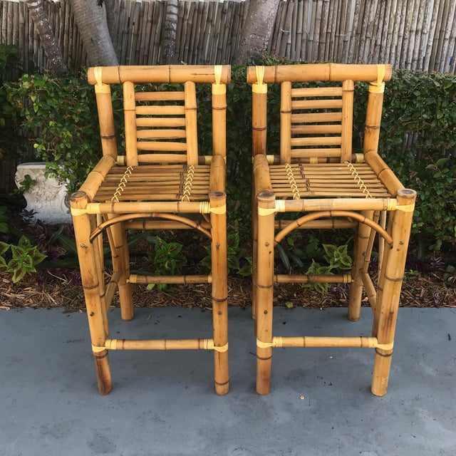 Boho Chic Chunky Bamboo Bar Stools A Pair Chairish