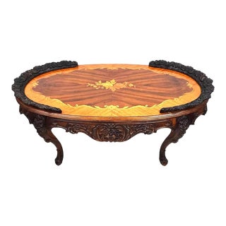 French Louis XV Coffee Table Walnut Marquetry For Sale