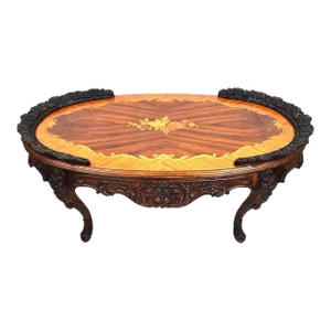 French Louis XV Coffee Table Walnut Marquetry