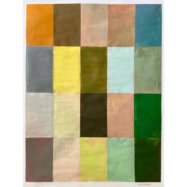Mixed Media Painting With Layered Geometric Shapes, Original Painting by Sarah Vaaler For Sale