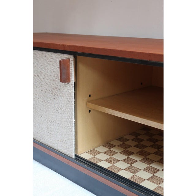 Low Teak Sideboard with Sliding Canvas Doors, 1960s For Sale - Image 14 of 18