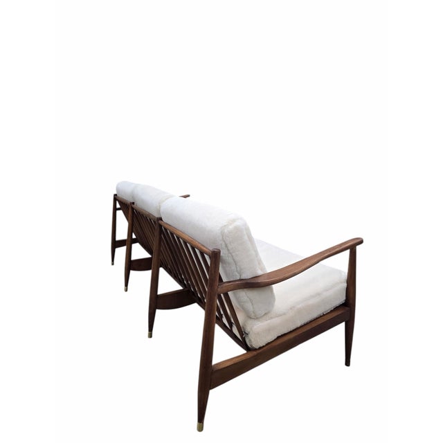 Wood Mid 20th Century Danish Modern Sofa Attributed to Ib Kofod-Larsen Newly Reupholstered For Sale - Image 7 of 12