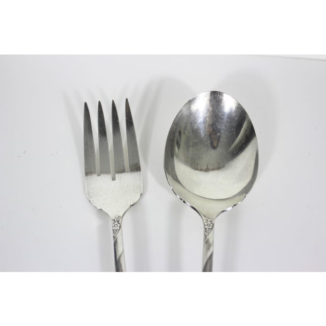 1950s Mid-Century Modern Set of Silverplate Serving Utensils Evening Star by Oneida Casserole Spoon Fork Two 2 For Sale - Image 6 of 6