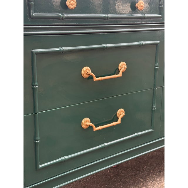 Thomasville Thomasville Faux Bamboo Green High Gloss Three Drawer Dresser For Sale - Image 4 of 10