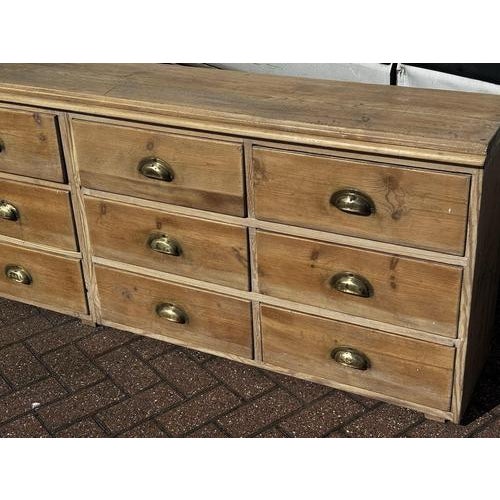Wood Pine Bank of 12 Deep Shop Drawers For Sale - Image 7 of 11