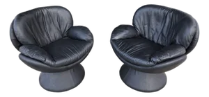 1970s Jaymar Attributed Black Leather Pod Lounge Chairs- A Set