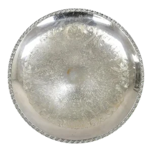 Vintage Wm Rogers 767 Victorian Style Round Silver Plated Serving Platter Tray