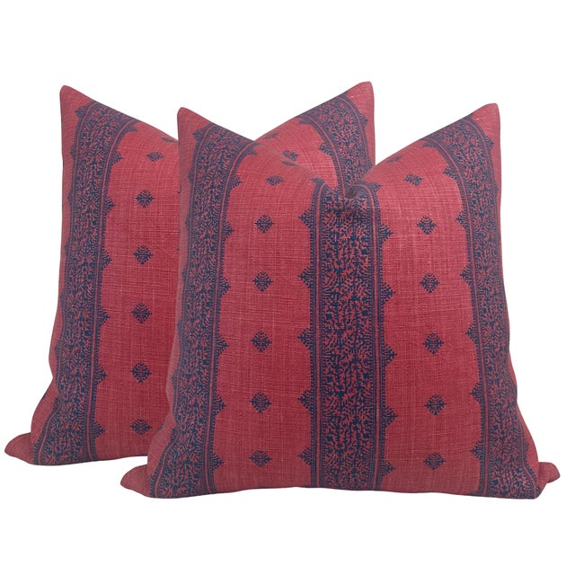 Fez Striped Pillow Cover ⭐️ Ships Within 2 Days On the Front: Fez Printed Fabric On the Back: Ivory Linen Fabric 100%...