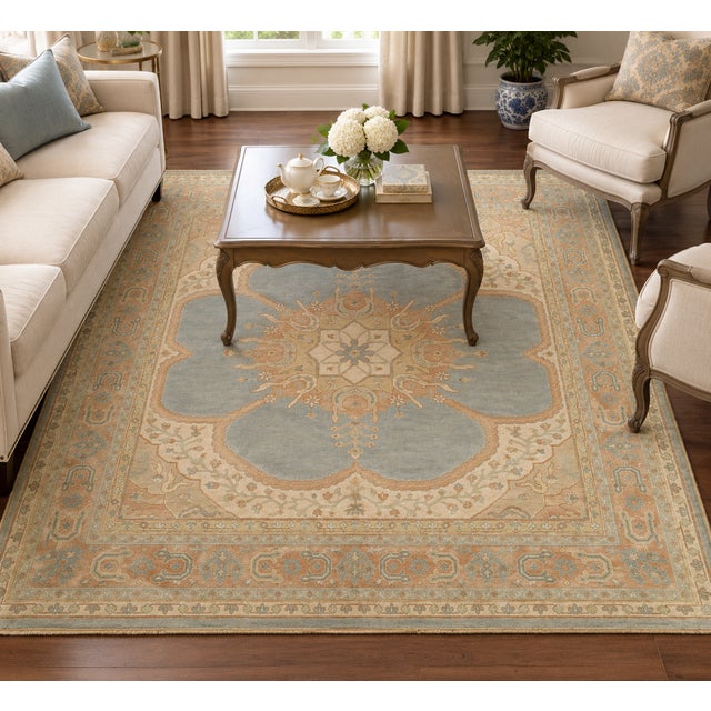 Pasargad DC Fine Hand Knotted Oushak Square Rug For Sale - Image 4 of 4
