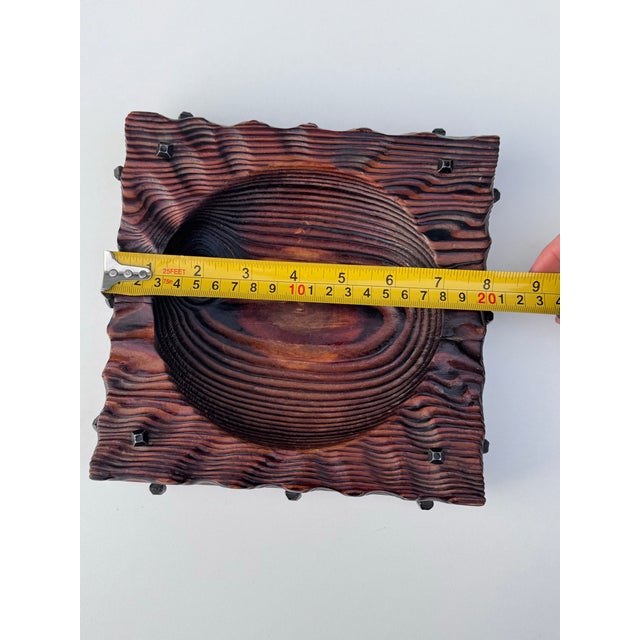 1970s Vintage Hand-Carved Wood Catchall Bowl With Nail Studs, 1970s Spanish Gothic Revival Style For Sale - Image 5 of 10