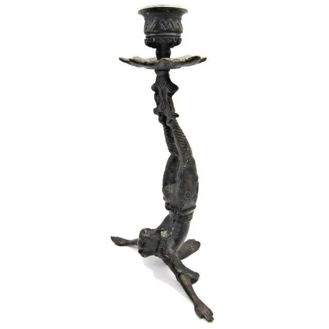 Matched Pair of Vintage Boho Patinated Bronze Acrobat Candle Holders For Sale - Image 4 of 16