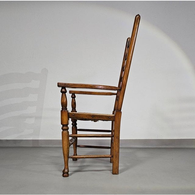 Rustic Oak Farmhouse Ladderback Dining Chairs with Rush Seats, 1960s, Set of 4 For Sale - Image 5 of 18