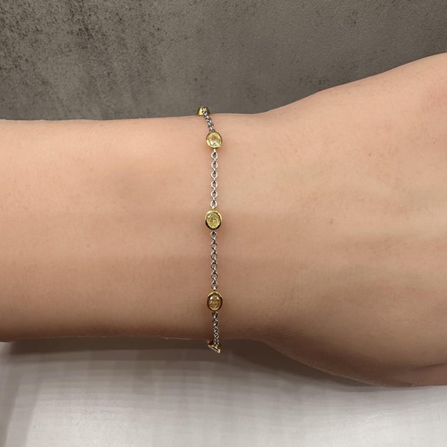 Early 21st Century Natural Yellow Diamond Station Bracelet 14kt Two Tone Gold 1.04ctw 7in New For Sale - Image 5 of 6