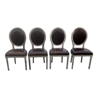 Restoration Hardware Leather Dining Chairs - Set of Four For Sale