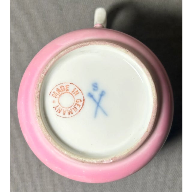 Late 19th Century German Victorian Schlesische Porzellanfabrik Louis Lövinsohn and P. Donath Gilded Pink Porcelain Mustache Cup and Saucer Set For Sale In New Orleans - Image 6 of 9