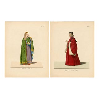 Camille Bonnard, Venetian Nobleman and Noblewoman Costume Plates, 1845, Prints, Set of 2 For Sale