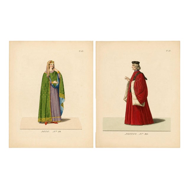 Camille Bonnard, Venetian Nobleman and Noblewoman Costume Plates, 1845, Prints, Set of 2 For Sale