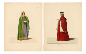 Camille Bonnard, Venetian Nobleman and Noblewoman Costume Plates, 1845, Prints, Set of 2