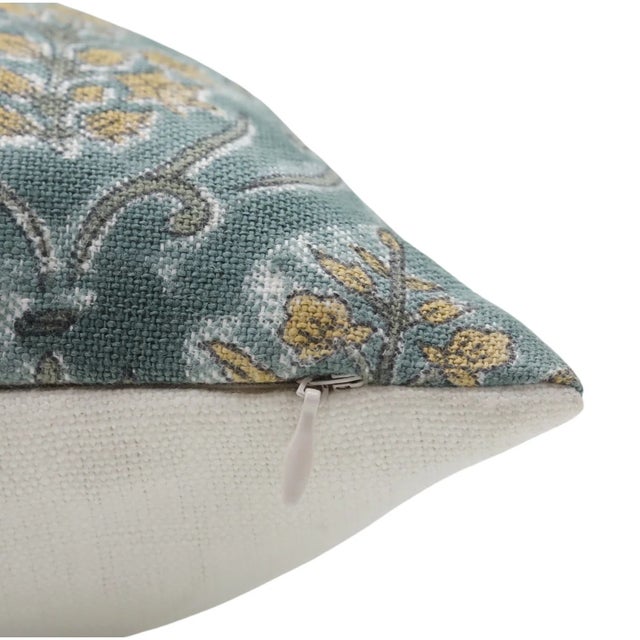Art Deco Fabdivine Indian Block Print Cushion Cover 18x18 Inch Off-White Linen-Vishal Pushp For Sale - Image 3 of 4