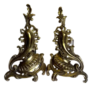 Pair of Antique French Rococo Louis XV Brass Chenets Andirons