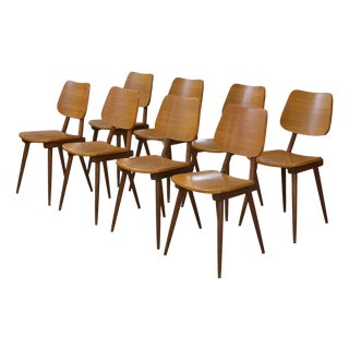 Vintage Brown Oak Chairs, 1960s, Set of 8 For Sale