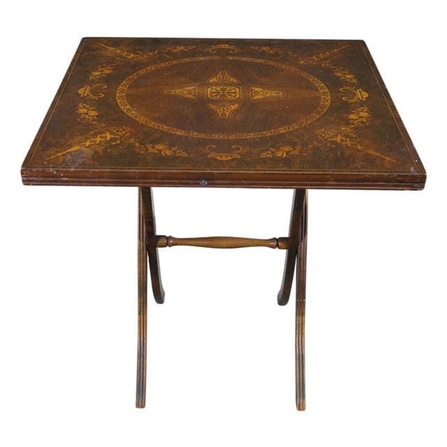 Vintage Regency Style Matchbook Walnut Burl Folding Bridge Card Poker Game Table For Sale