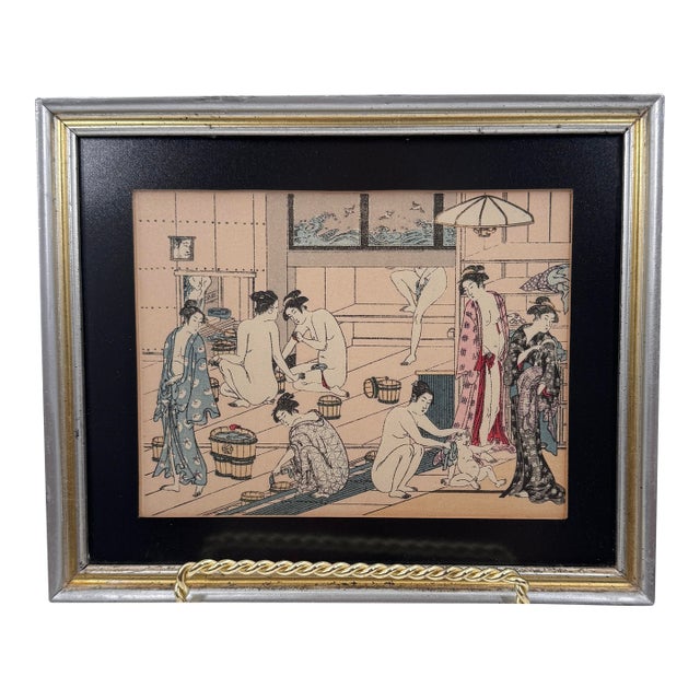 Vintage Japanese Woodblock Print After Torii Kiyonaga Bathhouse Women For Sale