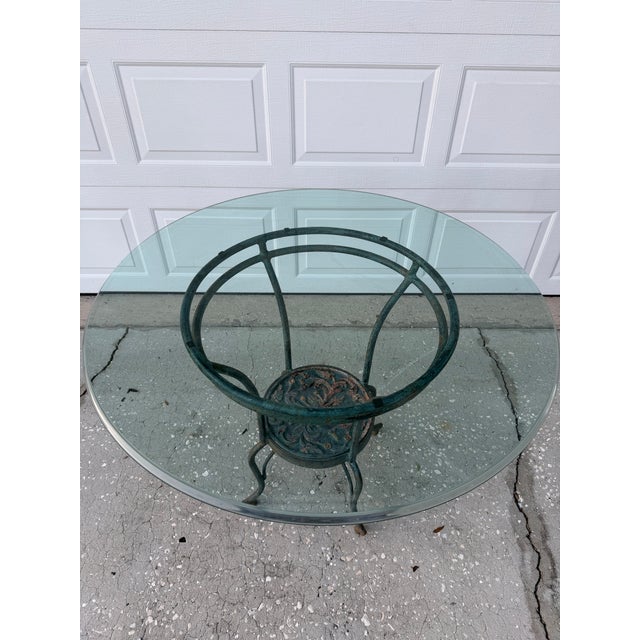 Vintage Glass Top Wrought Iron Bistro Table For Sale - Image 4 of 12