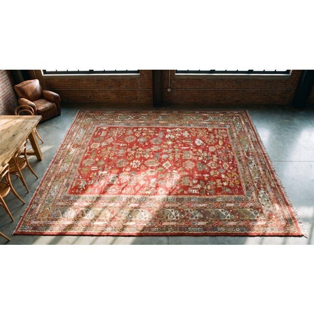 Soft Rustic Red Antique Tribal Allover Design Antique Turkish Ghiordes Oushak Rug For Sale - Image 13 of 15