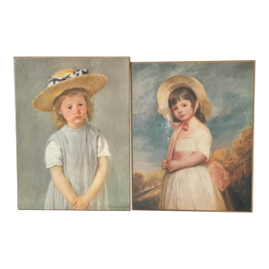 Pair of Children Portraits Romney Cassat Lithographs on Woodboard