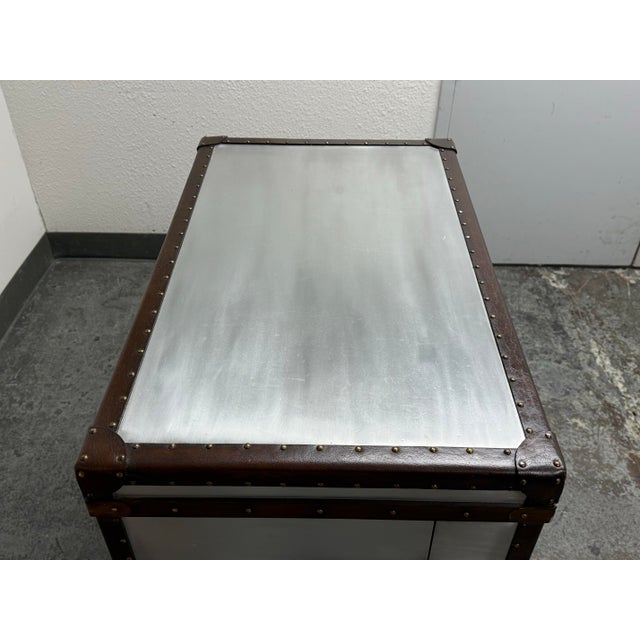 Metal Timothy Oulton for Restoration Hardware Richards’ Style Aluminum Steamer Trunk Bar Cabinet For Sale - Image 7 of 12