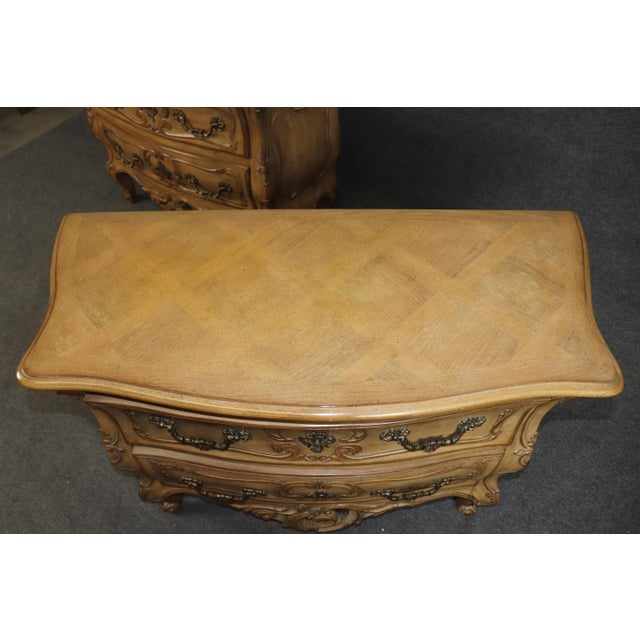 Brown Pair Country French Carved Drawer Commodes by Auffray Furniture For Sale - Image 8 of 14