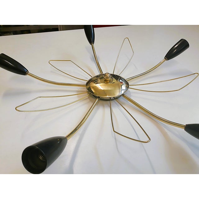 Vintage Sputnik Brass Ceiling Lamp with 5 Arms, 1950s For Sale - Image 3 of 11