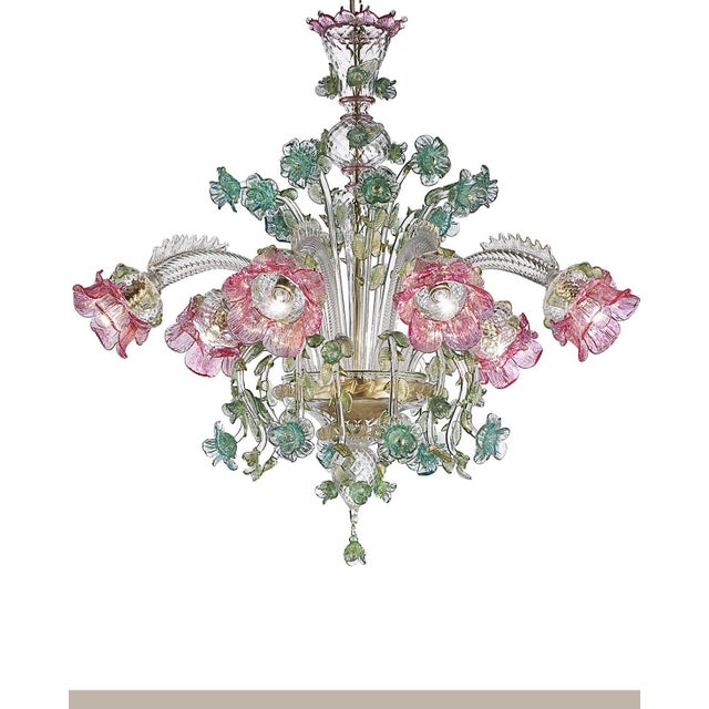Classical Luxury Venetian Pink and Green Floreal Murano Glass Chandelier. For Sale - Image 6 of 6