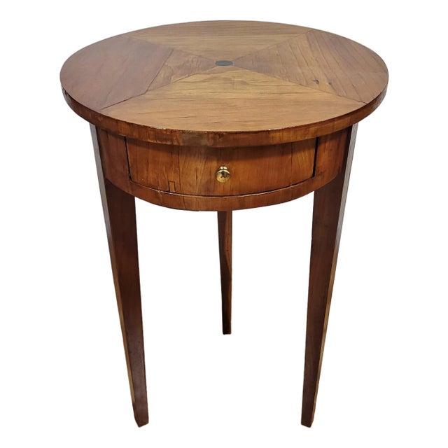Antique German / Austrian 19th C Inlaid Biedermeier Tripod Round Side End Table For Sale