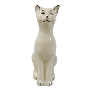 1990's Vintage Belleek Ireland Porcelain White Cat Figurine With Green Eyes For Sale